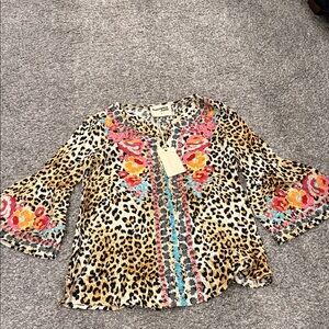 Savanna Jane Leopard Print Blouse with Floral Embroidery
